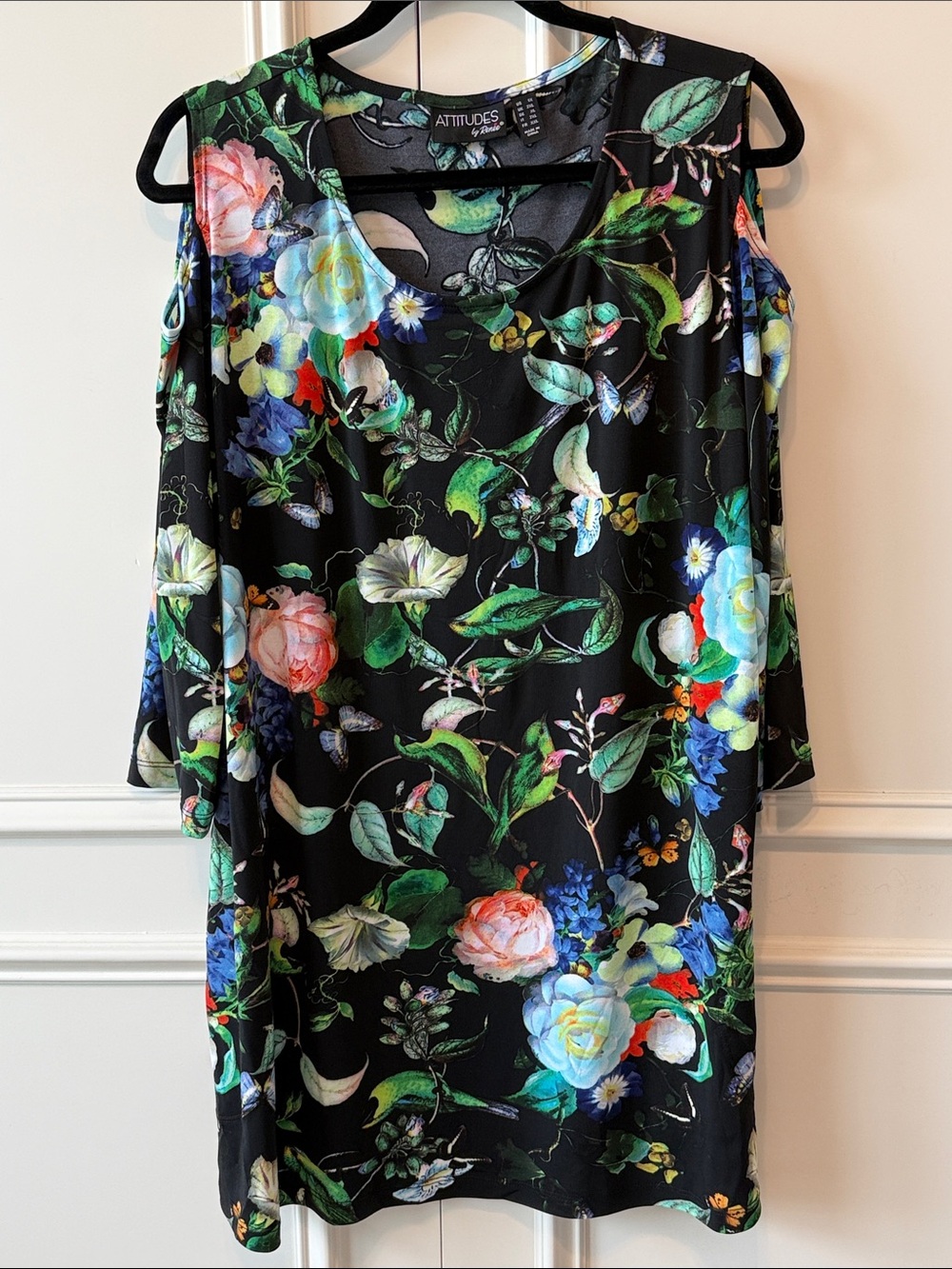 Attitudes Black Floral Cold-Shoulder Dress